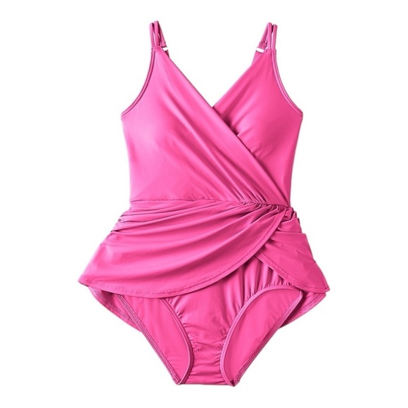 Lands’ End Chlorine Resistant Tulip Wrap Swim Dress One Piece Swimsuit NWT - Picture 3 of 5